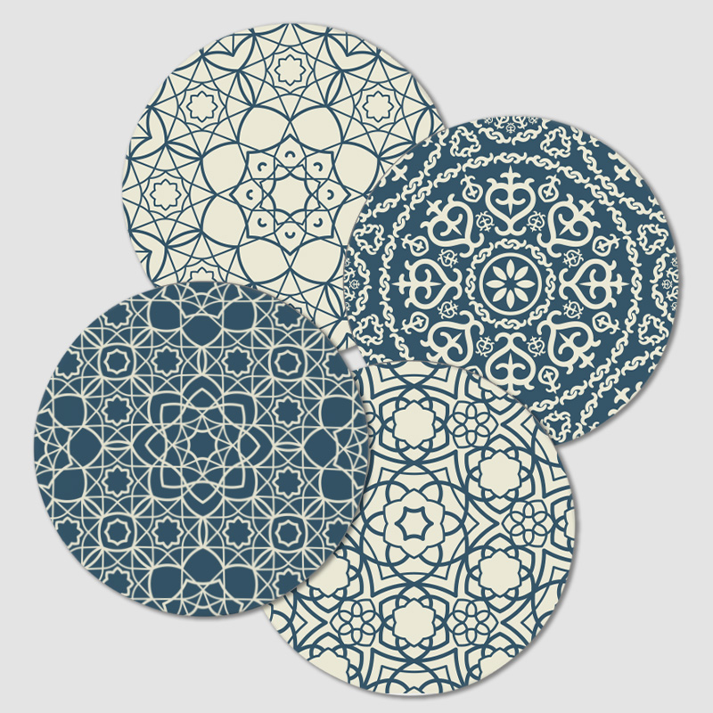 Arabic Pattern Tasarımlı 4lü Yuvarlak Bardak Altlığı Seti Arabic Pattern Tasarımlı 4lü Yuvarlak Bardak Altlığı Seti