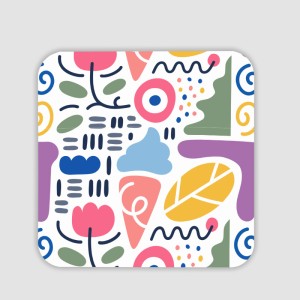 Doodle Tasarımlı 4lü Kare Bardak Altlığı
