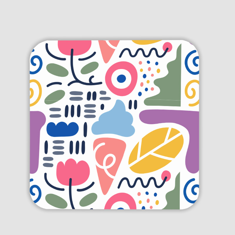 Doodle Tasarımlı 4lü Kare Bardak Altlığı Doodle Tasarımlı 4lü Kare Bardak Altlığı
