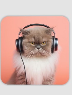 Müzik Tutkunu Kedi Tasarımlı 4lü Kare Bardak Altlığı Müzik Tutkunu Kedi Tasarımlı 4lü Kare Bardak Altlığı