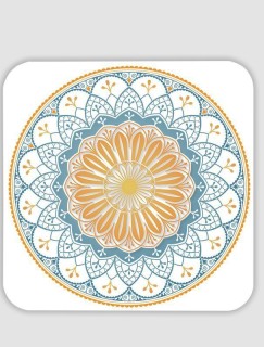 Mavi Sarı Mandala Tasarımlı 4lü Kare Bardak Altlığı Mavi Sarı Mandala Tasarımlı 4lü Kare Bardak Altlığı