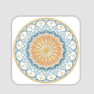 Mavi Sarı Mandala Tasarımlı 4lü Kare Bardak Altlığı