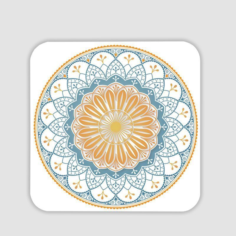 Mavi Sarı Mandala Tasarımlı 4lü Kare Bardak Altlığı Mavi Sarı Mandala Tasarımlı 4lü Kare Bardak Altlığı