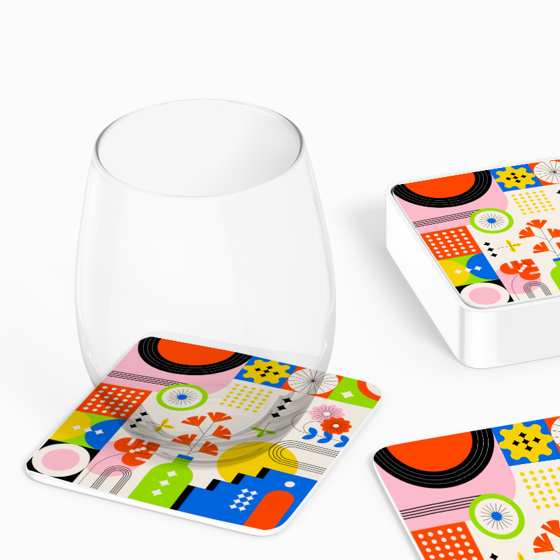 Modern Mandala Tasarımlı 4lü Kare Bardak Altlığı Modern Mandala Tasarımlı 4lü Kare Bardak Altlığı