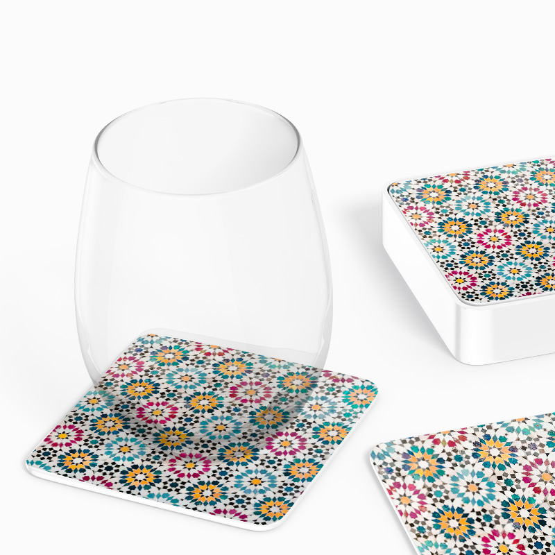 Seramik Mandala Tasarımlı 4lü Kare Bardak Altlığı Seramik Mandala Tasarımlı 4lü Kare Bardak Altlığı