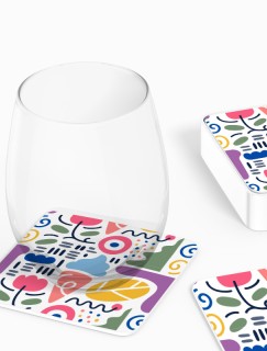 Doodle Tasarımlı 4lü Kare Bardak Altlığı Doodle Tasarımlı 4lü Kare Bardak Altlığı