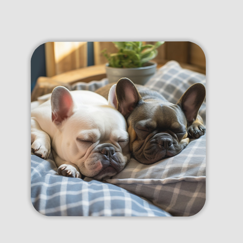 Uyuyan Buldog Köpekler Tasarımlı 4lü Kare Bardak Altlığı Uyuyan Buldog Köpekler Tasarımlı 4lü Kare Bardak Altlığı