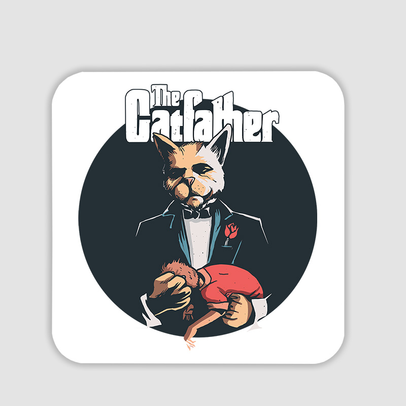 Catfather Tasarımlı 4lü Kare Bardak Altlığı Catfather Tasarımlı 4lü Kare Bardak Altlığı