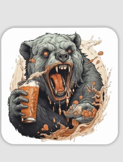 Bear and Beer Tasarımlı 4lü Kare Bardak Altlığı Bear and Beer Tasarımlı 4lü Kare Bardak Altlığı