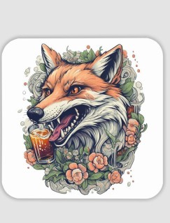Fox and Beer Tasarımlı 4lü Kare Bardak Altlığı Fox and Beer Tasarımlı 4lü Kare Bardak Altlığı