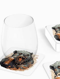 Bear and Beer Tasarımlı 4lü Kare Bardak Altlığı Bear and Beer Tasarımlı 4lü Kare Bardak Altlığı