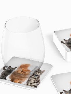 Kedi Çetesi Tasarımlı 4lü Kare Bardak Altlığı Kedi Çetesi Tasarımlı 4lü Kare Bardak Altlığı