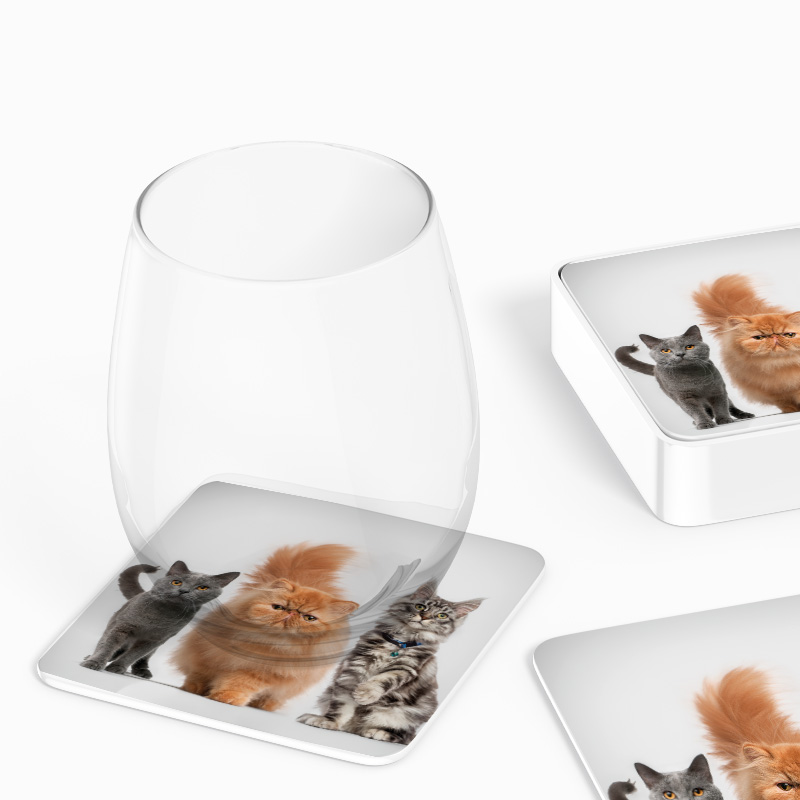 Kedi Çetesi Tasarımlı 4lü Kare Bardak Altlığı Kedi Çetesi Tasarımlı 4lü Kare Bardak Altlığı