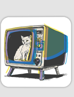 Retro TV Cat Tasarımlı 4lü Kare Bardak Altlığı Retro TV Cat Tasarımlı 4lü Kare Bardak Altlığı