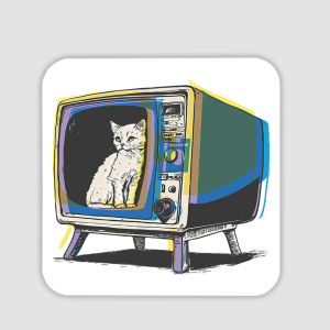 Retro TV Cat Tasarımlı 4lü Kare Bardak Altlığı