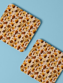 Suluboya Leopar Kürkü Tasarımlı 4lü Kare Bardak Altlığı Suluboya Leopar Kürkü Tasarımlı 4lü Kare Bardak Altlığı