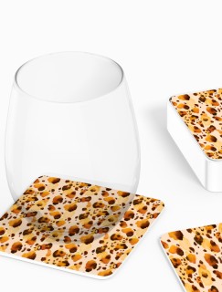 Suluboya Leopar Kürkü Tasarımlı 4lü Kare Bardak Altlığı Suluboya Leopar Kürkü Tasarımlı 4lü Kare Bardak Altlığı