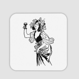 Kadeh Kaldıran Kadın Retro Tasarımlı 4lü Kare Bardak Altlığı