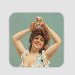 Neşeli Kadın Retro Tasarımlı 4lü Kare Bardak Altlığı