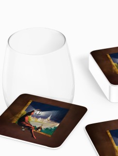 Benedictine 1907 Retro Tasarımlı 4lü Kare Bardak Altlığı Benedictine 1907 Retro Tasarımlı 4lü Kare Bardak Altlığı