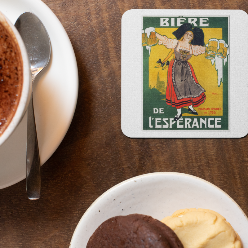 Biere de'l Esperance Retro Tasarımlı 4lü Kare Bardak Altlığı Biere de'l Esperance Retro Tasarımlı 4lü Kare Bardak Altlığı