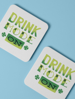 Drink Mode On Yazılı 4lü Kare Bardak Altlığı Drink Mode On Yazılı 4lü Kare Bardak Altlığı