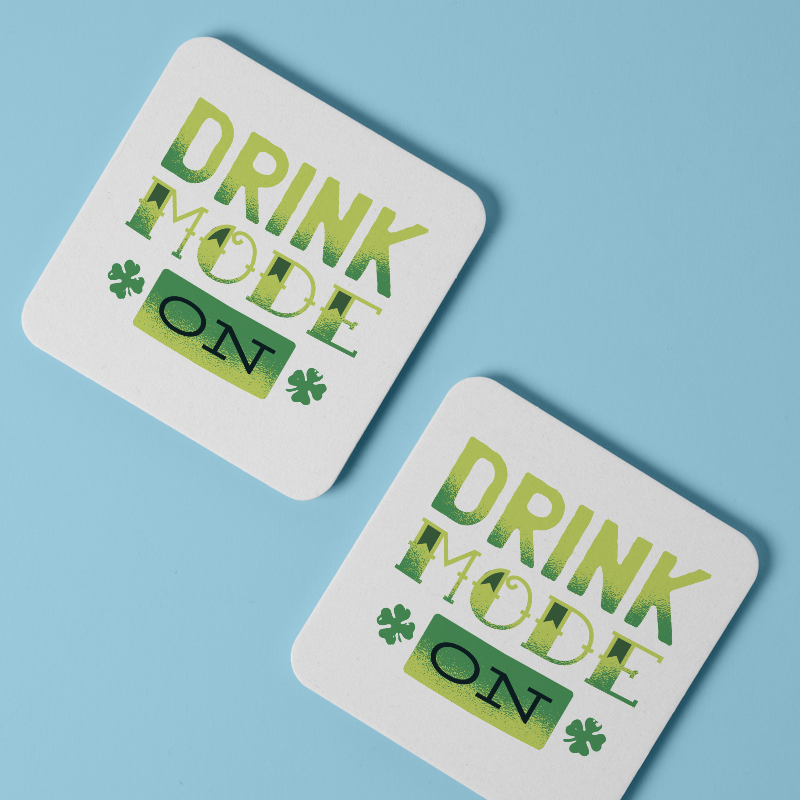 Drink Mode On Yazılı 4lü Kare Bardak Altlığı Drink Mode On Yazılı 4lü Kare Bardak Altlığı