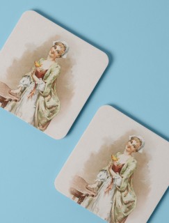 Gülümseyen Kadın Retro Tasarımlı 4lü Kare Bardak Altlığı Gülümseyen Kadın Retro Tasarımlı 4lü Kare Bardak Altlığı