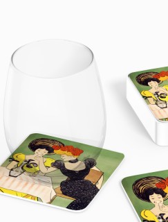 Likör İçen Kadınlar Retro Tasarımlı 4lü Kare Bardak Altlığı Likör İçen Kadınlar Retro Tasarımlı 4lü Kare Bardak Altlığı