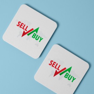 Sell Buy Yazılı 4lü Kare Bardak Altlığı