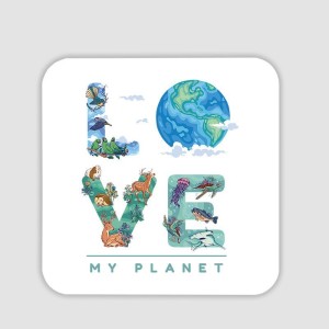 Love My Planet Tasarımlı 4lü Kare Bardak Altlığı