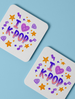 I Love K-Pop Temalı 4lü Kare Bardak Altlığı I Love K-Pop Temalı 4lü Kare Bardak Altlığı