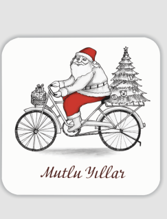 Bisikletli Noel Baba Tasarımlı 4lü Kare Bardak Altlığı Bisikletli Noel Baba Tasarımlı 4lü Kare Bardak Altlığı