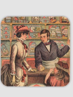 Retro Market Tasarımlı 4lü Kare Bardak Altlığı Retro Market Tasarımlı 4lü Kare Bardak Altlığı