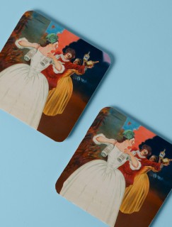 Dans Eden İnsanlar Retro Tasarımlı 4lü Kare Bardak Altlığı Dans Eden İnsanlar Retro Tasarımlı 4lü Kare Bardak Altlığı