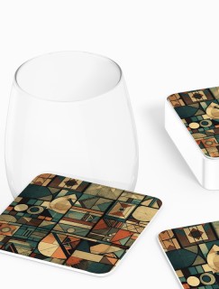 Retro Geometrik Desenli 4lü Kare Bardak Altlığı Retro Geometrik Desenli 4lü Kare Bardak Altlığı