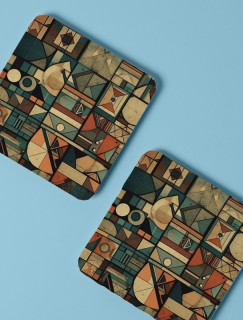 Retro Geometrik Desenli 4lü Kare Bardak Altlığı Retro Geometrik Desenli 4lü Kare Bardak Altlığı