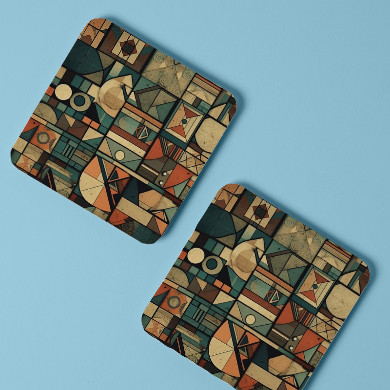 Retro Geometrik Desenli 4lü Kare Bardak Altlığı Retro Geometrik Desenli 4lü Kare Bardak Altlığı