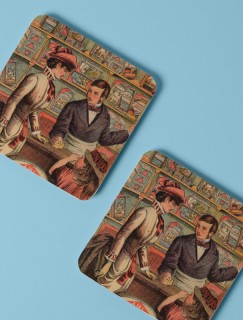 Retro Market Tasarımlı 4lü Kare Bardak Altlığı Retro Market Tasarımlı 4lü Kare Bardak Altlığı