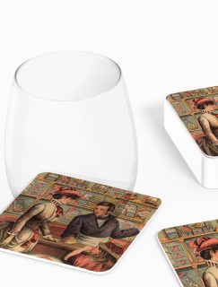 Retro Market Tasarımlı 4lü Kare Bardak Altlığı Retro Market Tasarımlı 4lü Kare Bardak Altlığı