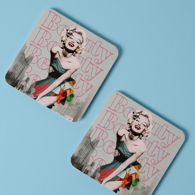 Marilyn Monroe Beauty Tasarımlı 4lü Kare Bardak Altlığı Marilyn Monroe Beauty Tasarımlı 4lü Kare Bardak Altlığı