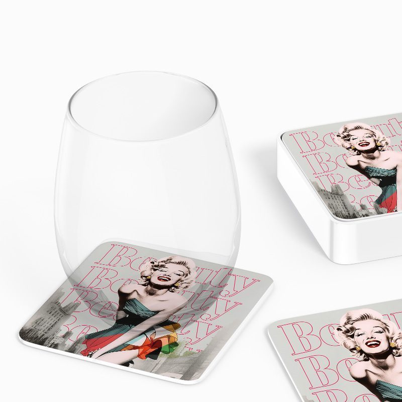 Marilyn Monroe Beauty Tasarımlı 4lü Kare Bardak Altlığı Marilyn Monroe Beauty Tasarımlı 4lü Kare Bardak Altlığı
