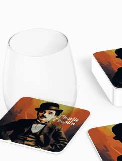 Charlie Chaplin Tasarımlı 4lü Kare Bardak Altlığı Charlie Chaplin Tasarımlı 4lü Kare Bardak Altlığı