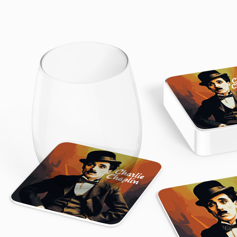 Charlie Chaplin Tasarımlı 4lü Kare Bardak Altlığı Charlie Chaplin Tasarımlı 4lü Kare Bardak Altlığı