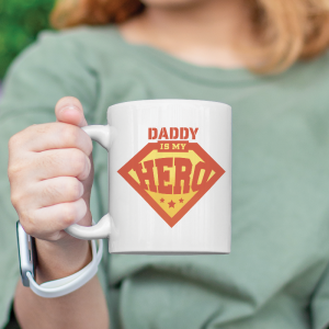 Daddy is My Hero Yazılı Baba Oğul Temalı Beyaz Porselen Kupa Bardak