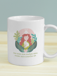 Bana Neden Vegan Olduğumu Sorma Söz Detaylı Beyaz Porselen Kupa Bardak