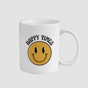 Happy Times Emoji Baskılı Beyaz Porselen Kupa Bardak