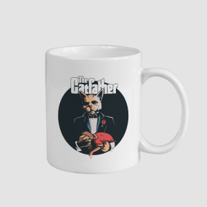 Catfather Tasarımlı Beyaz Porselen Kupa Bardak