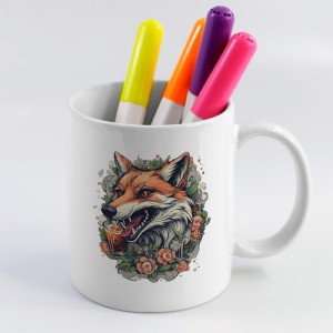 Fox and Beer Tasarımlı Beyaz Porselen Kupa Bardak