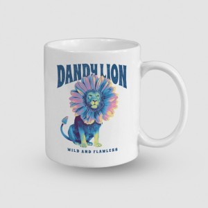 Flower Lion Tasarımlı Beyaz Porselen Kupa Bardak
